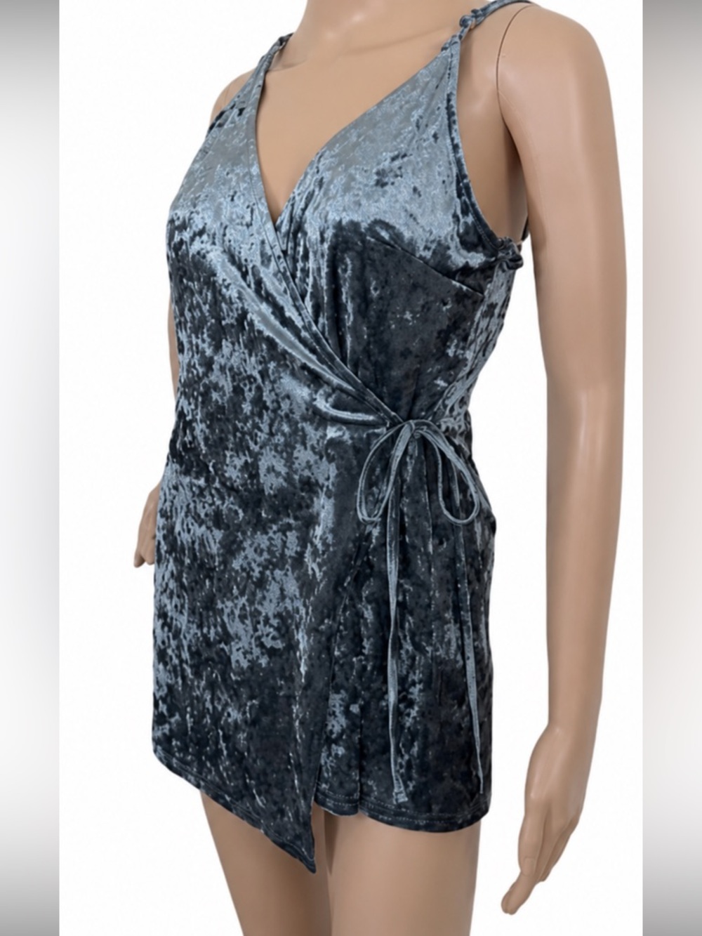 Cotton Candy LA Crushed Velvet Micro Mini Romper in Charcoal